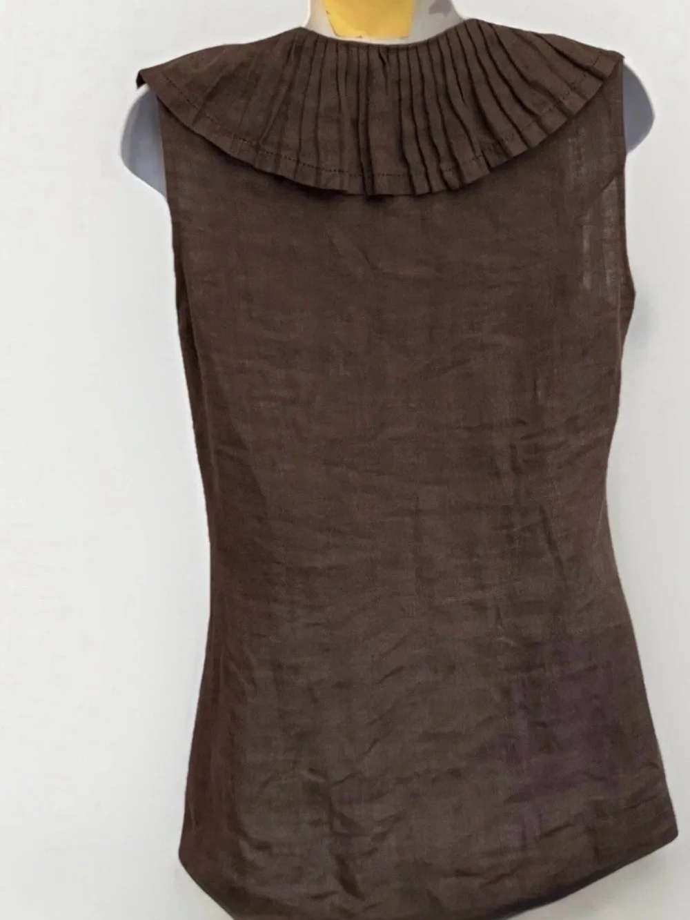 Tory Burch Brown Linen Ruffle V-Neck Sleeveless Tank Size 12